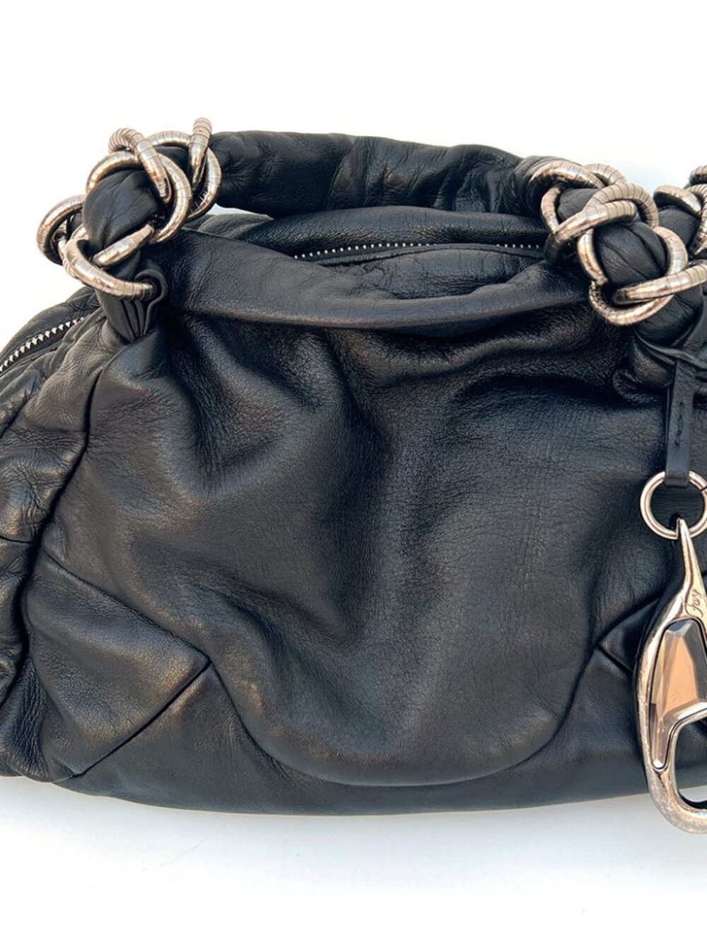 FAY (Tod's Group) Black Soft Leather Chunky Chain Slouchy Shoulder Bag Y2K